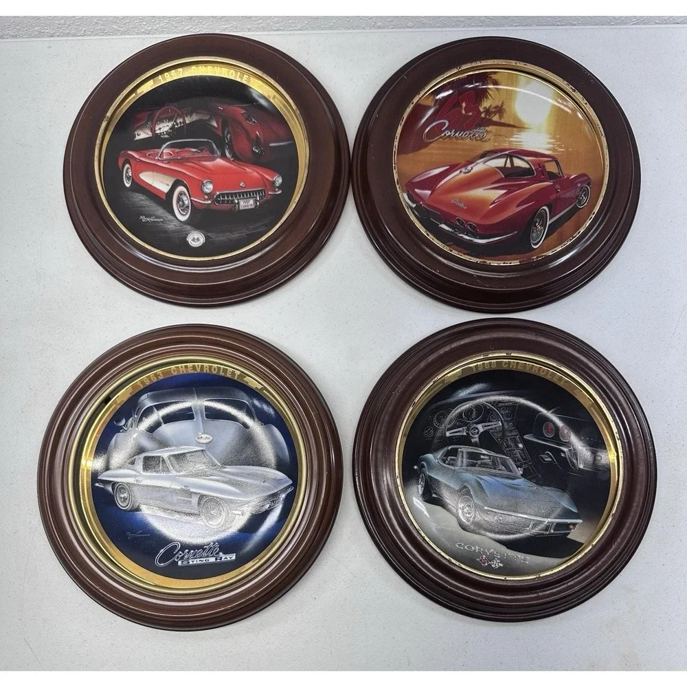 Vintage Corvette Collector Plates Framed Set/4 Hamilton Collection Franklin Mint